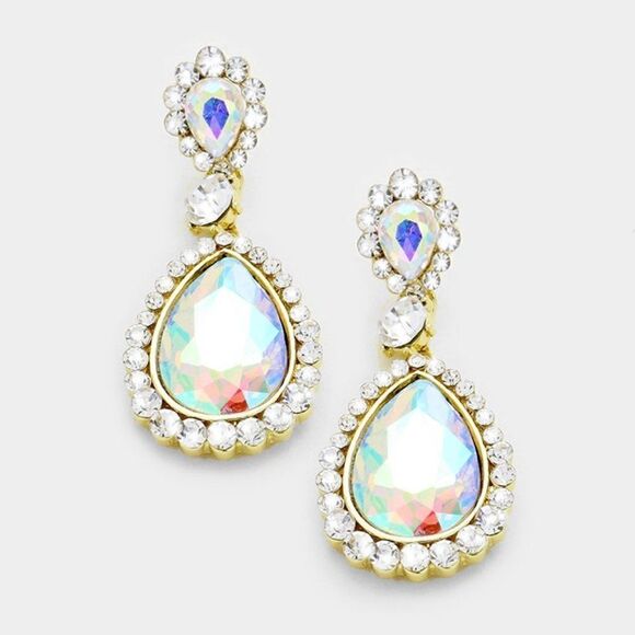 Abalone Rhinestone Pave Trim Crystal Earrings - Picture 1 of 5
